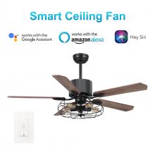  VWGS-525D-L12-BB-1 - Helston 52-inch Indoor Smart Ceiling Fan with Light Kit & Wall Control, Works with Google Assistant,