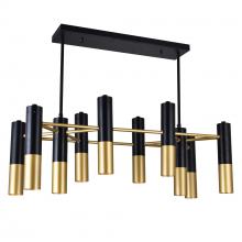  1015P32-10-129 - Anem 10 Light Down Chandelier With Matte Black & Satin Gold Finish