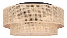  IFM1149A19NBK - BELLAMY 19 in. 3-Light 60-Watt Boho Black Flush Mount with Natural Rattan Shade