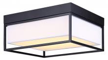  LFM293A12BK - BRETTON 12 in. 1 Light Integrated LED Black Contemporary Flush Mount with White Fabric Shade