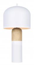  ITL1152A18WHW - CALEB 19 in. Matte White & Faux Wood Table Lamp with Matte White Metal Shade and Line Switch