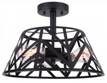  ISF635B03BK - Maud 15.75 in. 3-Light 60-Watt Modern Matte Black Semi-Flush Mount with Black Metal Shade