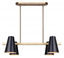  IPL1145A04BKG - HARKEN 60-Watt 4 Light Matte Black and Gold Mid Century Modern Pendant with Black Metal Shade