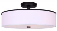  ISF2037B03BK - Tristan 17.75 in. 3-Light 60-Watt Modern Matte Black Semi-Flush Mount with White Fabric Shade