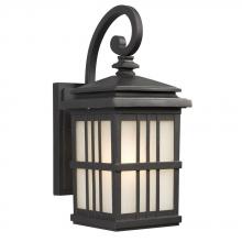  320440BK - 1-Light Outdoor Wall Mount Lantern - Black with Frosted Seeded Glass