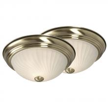  635278AB/2 - Flush Mount Twin Pack - Antique Brass w/ Frosted Swirl Glass