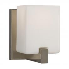  710281BN - 1-Light Vanity Light - Brushed Nickel with Square White Opal Glass Shades