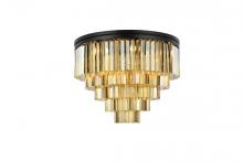  1201F32MB-GT/RC - Sydney 17 Light Matte Black Flush Mount Golden Teak (Smoky) Royal Cut Crystal