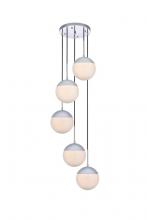  LD6076C - Eclipse 5 Lights Chrome Pendant with Frosted White Glass