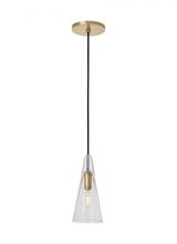  SLPD280CNB - Sean Lavin Lustra 1-light dimmable small accent pendant with natural brass finish and glass shade