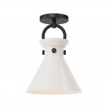 Alora Lighting SF412509MBGO - Emerson 9-in Matte Black/Glossy Opal Glass 1 Light Semi Flush Mount