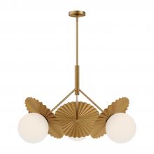  CH501334BGOP - Plume 34-in Brushed Gold/Opal Glass 3 Lights Chandeliers