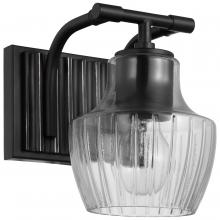  60/7701 - Destin; 1 Light Vanity; Medium Base; 60 Watt; Black And Silver Finish; Clear Ribbed Glass