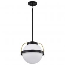  60/7775 - Lakeshore 1 Light Large Pendant; Matte Black & Natural Brass Finish; White Opal Glass